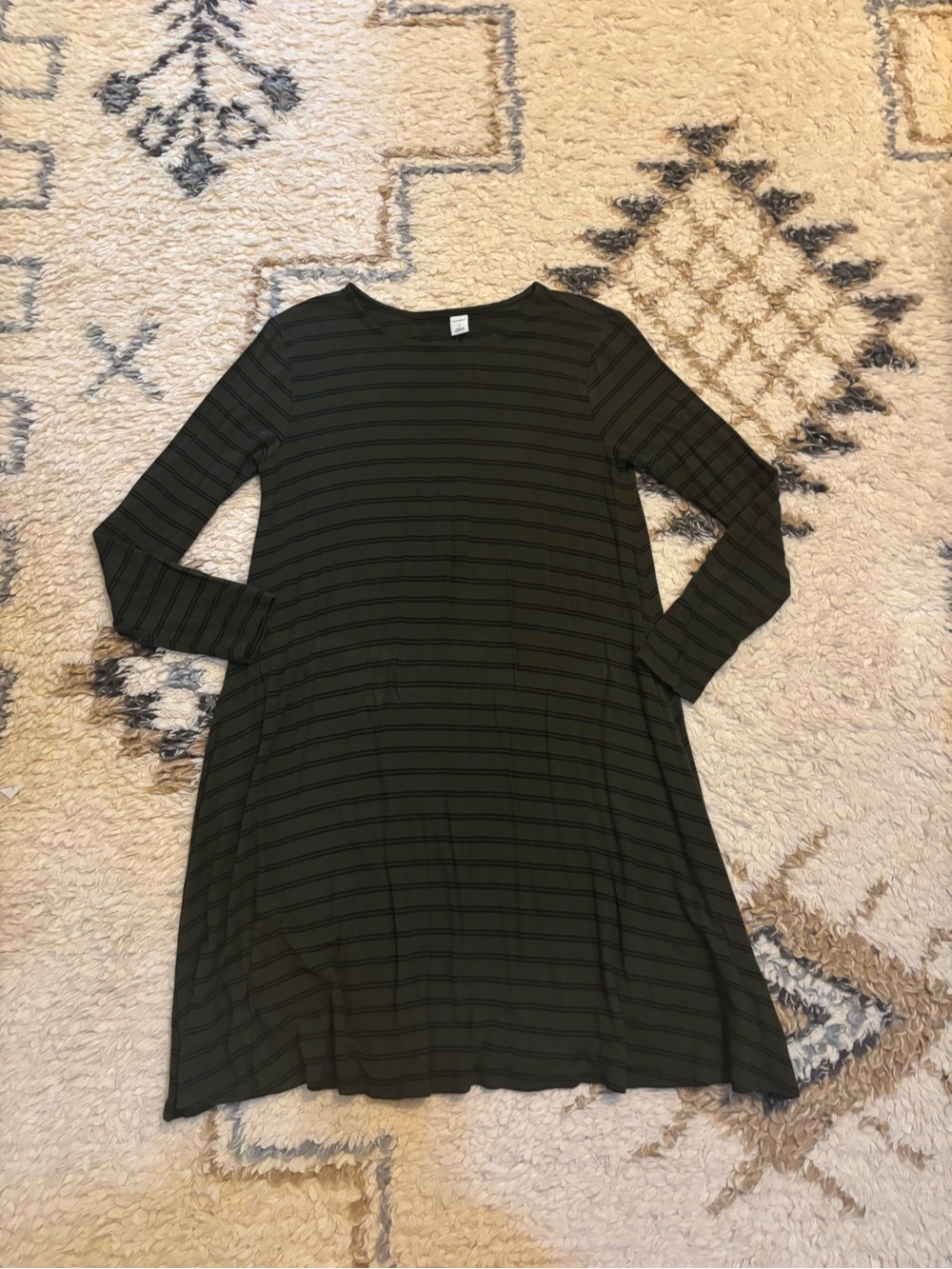 Old Navy Olive Green and Black Striped Long Sleeve Dress